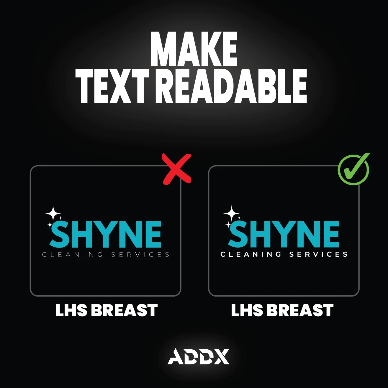 Make text readable — a thin faint tagline versus bold, high-contrast lettering that stays legible