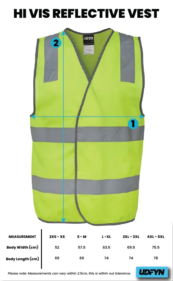 Hi Vis Reflective Vest size chart