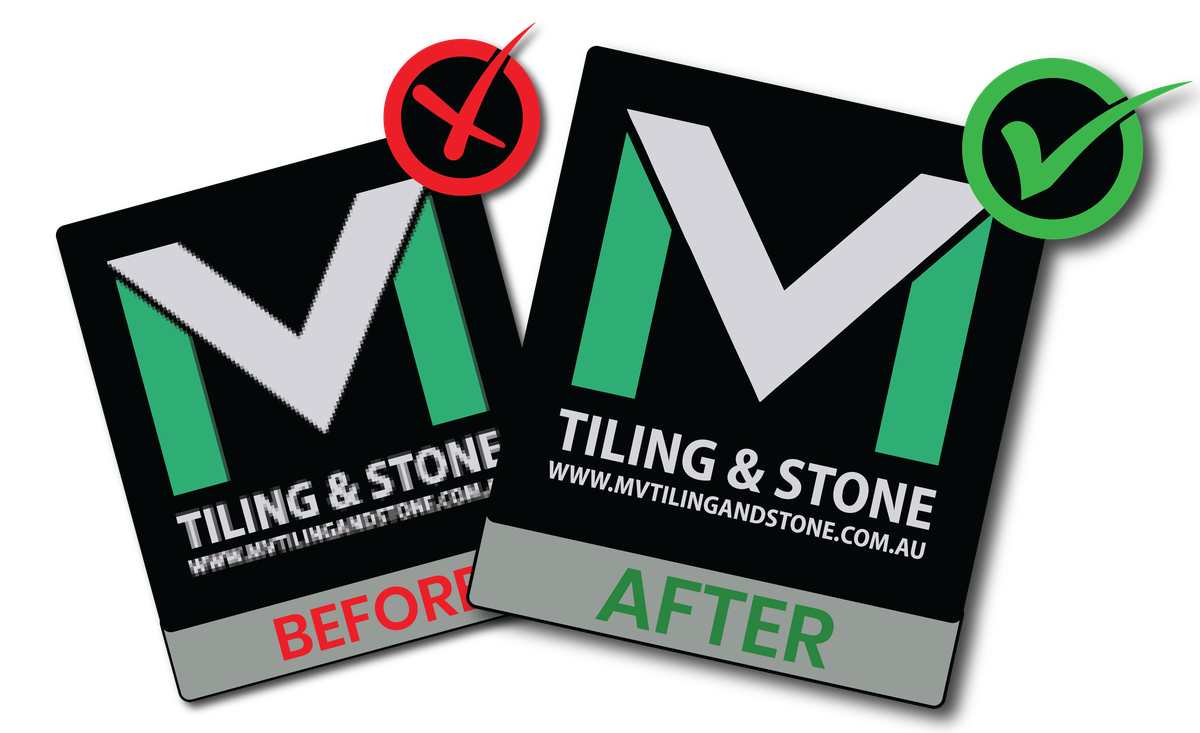 Before and after: a blurry logo sharpened and made print ready
