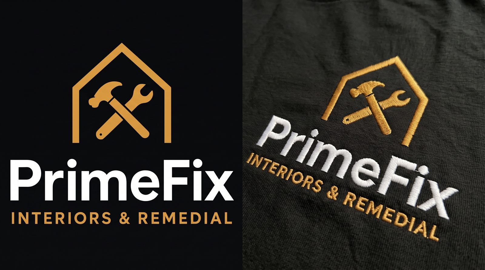 Embroidered logo before and after on a custom uniform
