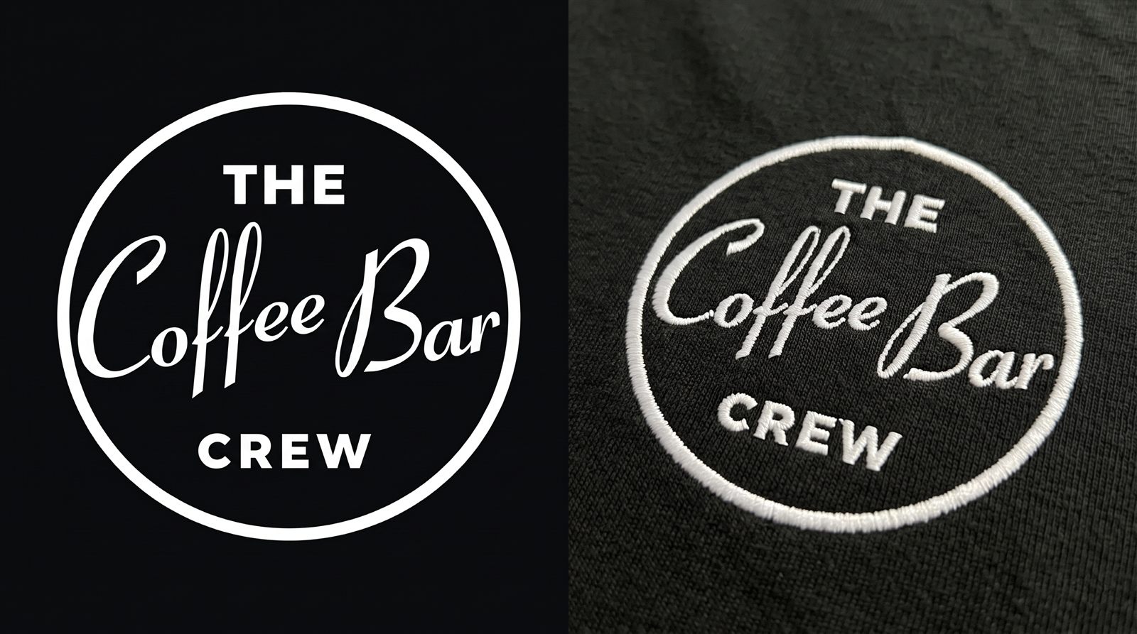 Embroidered logo before and after on a custom uniform