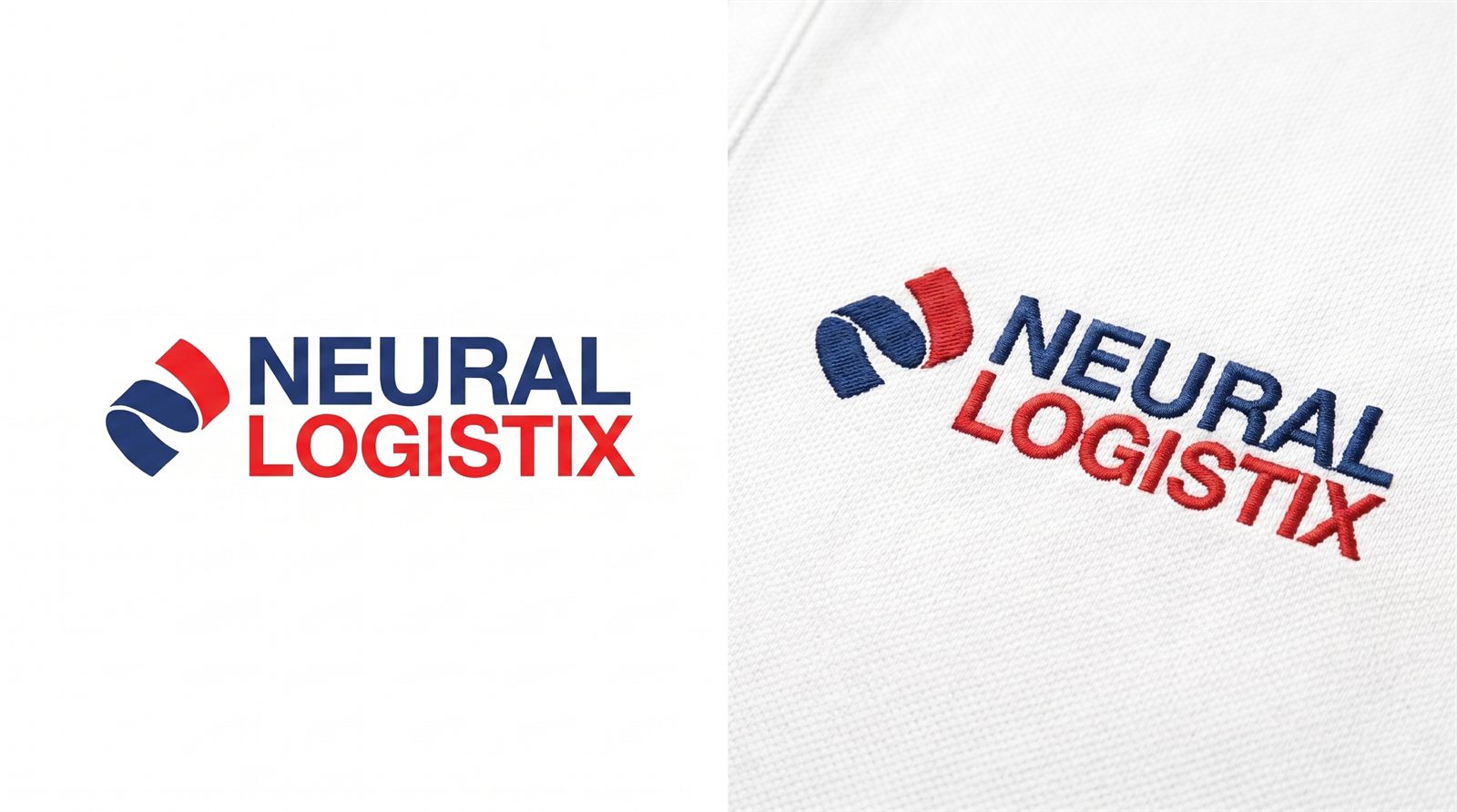 Embroidered logo before and after on a custom uniform