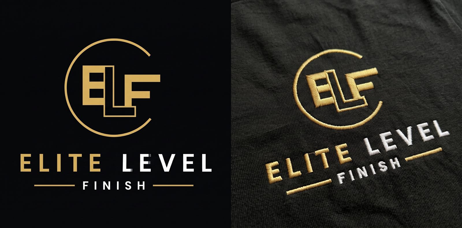 Embroidered logo before and after on a custom uniform