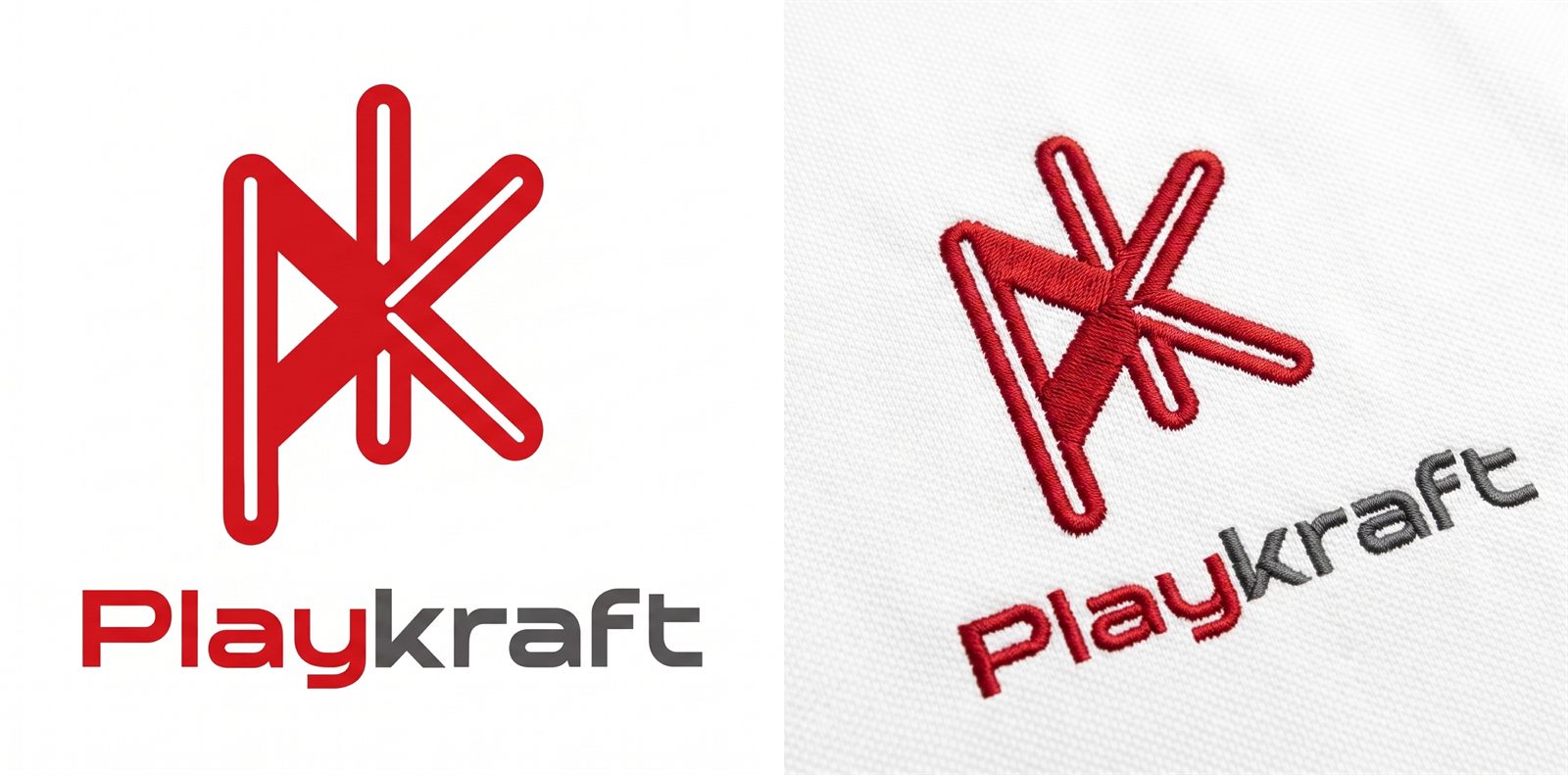 Embroidered logo before and after on a custom uniform